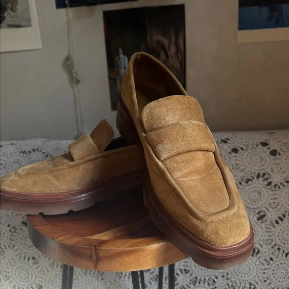 Vince Robin Suede square toe Loafers camel color
